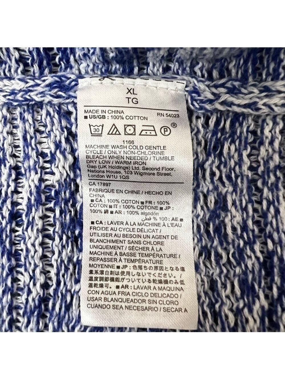 GAP Women's Marled Sleeveless Sweater Crew Neck Size XL Blue White 100% cotton - Picture 6 of 6